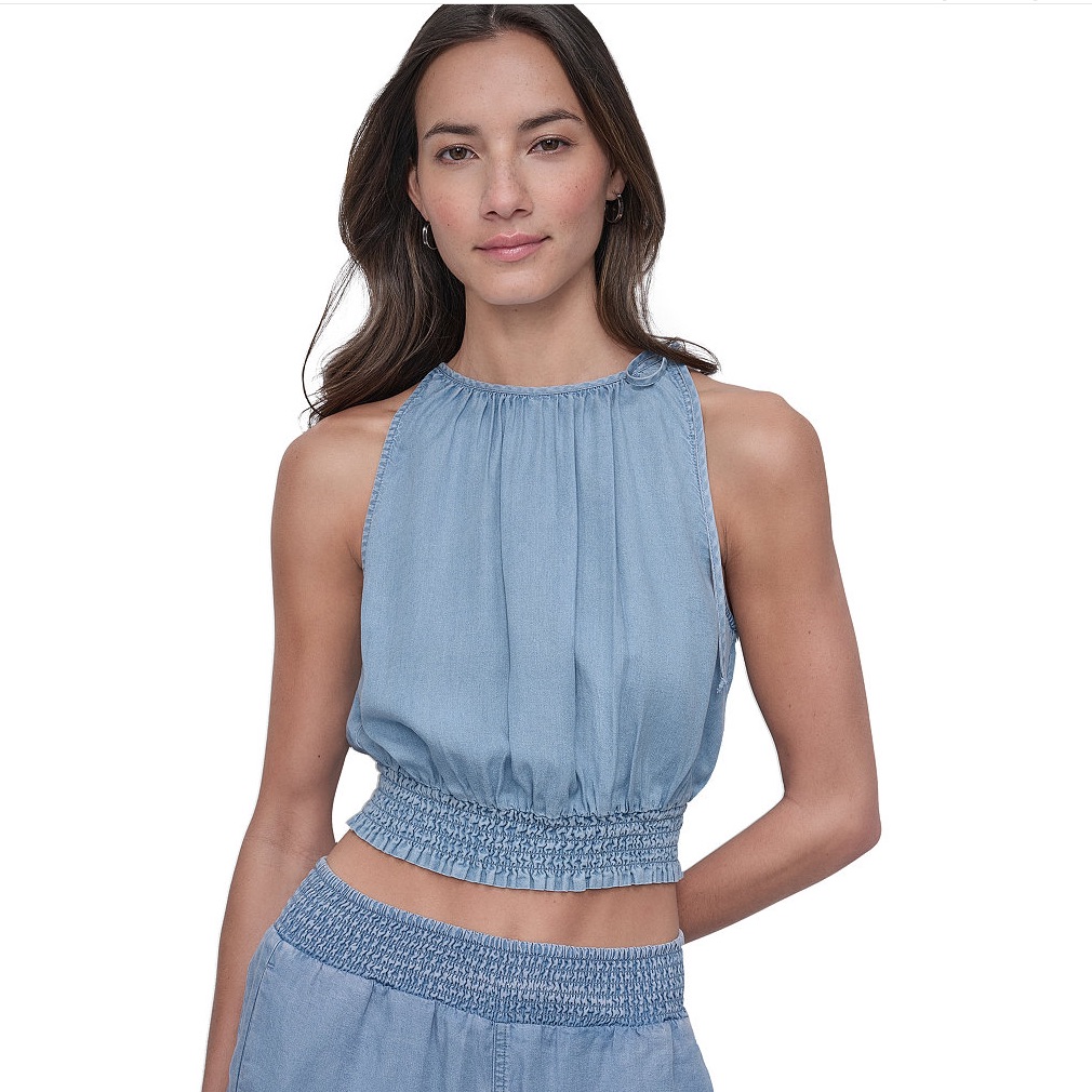 Dkny Jeans Smocked-Waist Sleeveless Crop Top